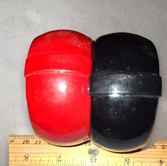 Statement Bangle Wide Bracelet Inner Lining Red And Black Set Of Two - Picture 4 of 8